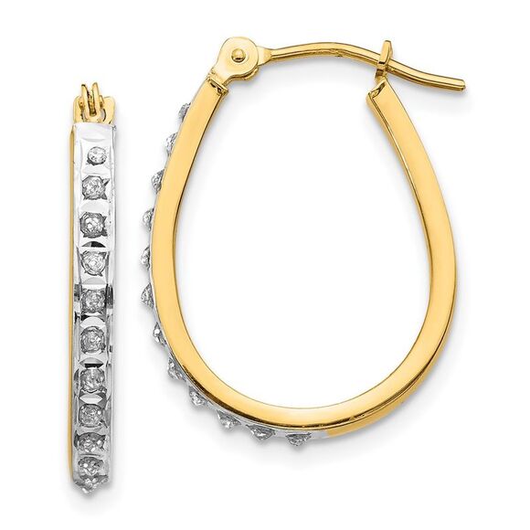 14k Yellow Gold & Rhodium Diamond Fascination Oval Hinged Hoop Earrings,All Products : American Fashion Style Bags On Sale